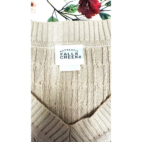 Falls Creek Women’s Beige/Tan Cable Knit Sweater LARGE 100% Cotton Made In Japan - Picture 3 of 4